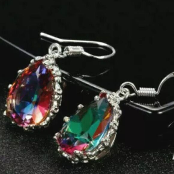Mystic Topaz Drop/Dangle Hook Back Earrings on 925 Sterling Silver Women's - Picture 4 of 8